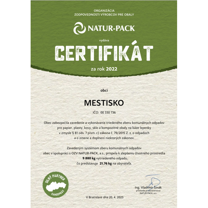 Certifikát komunálneho odpadu